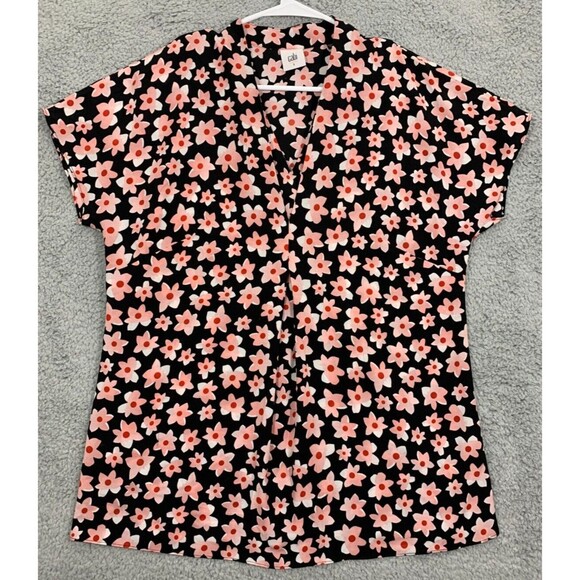CAbi Tops - Women's Cabi Small (S) Black Pink Red Floral Print Cap Sleeve Top Blouse